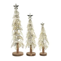 Gold Metal Layered Cutout Leaf Christmas Tree Sculpture Set