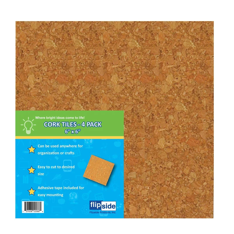 Flipside Products 6" x 6" Natural Cork Tiles, 3 Packs of 4