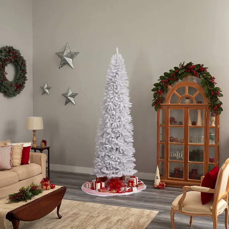 9ft. Pre-Lit Slim White Artificial Christmas Tree, Warm White LED Lights