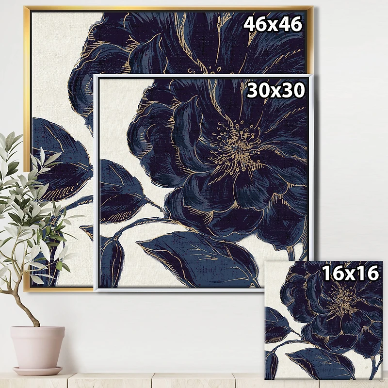 Designart Dark Rose Gilded Gold Floral Framed Canvas