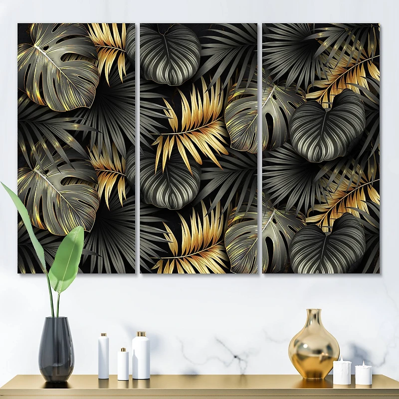 Designart - Black and Gold Tropical Leaves II