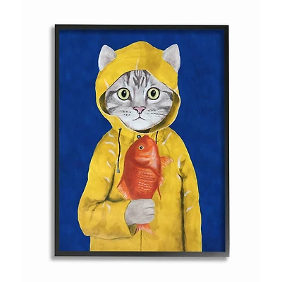 Stupell Industries Fisherman Feline Yellow Coat Cat in Frame Wall Art
