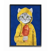 Stupell Industries Fisherman Feline Yellow Coat Cat in Frame Wall Art