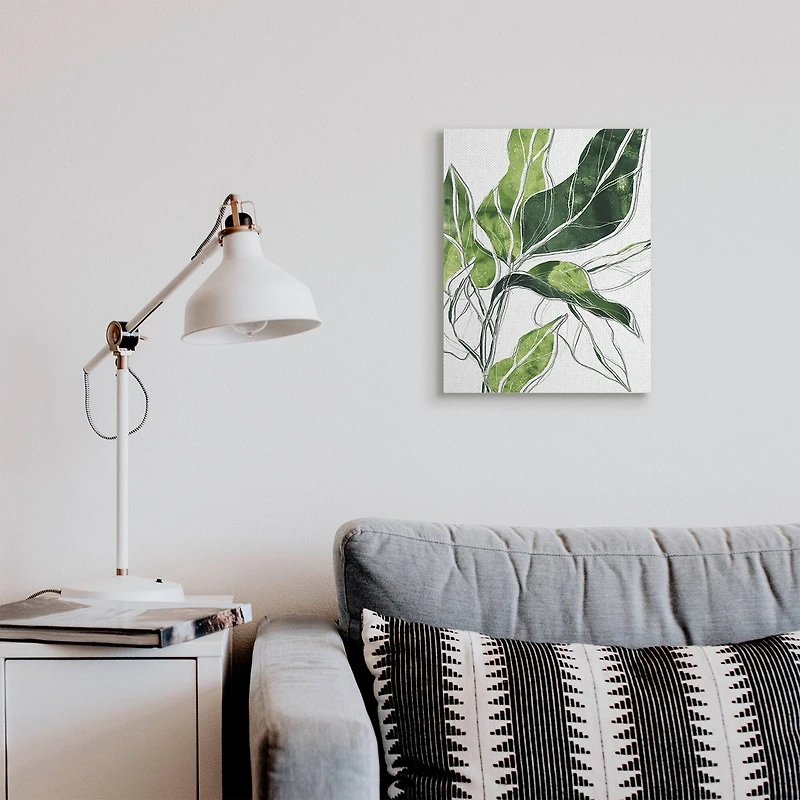 Stupell Industries Expressive Palm Linework Green Pop Detail Canvas Wall Art