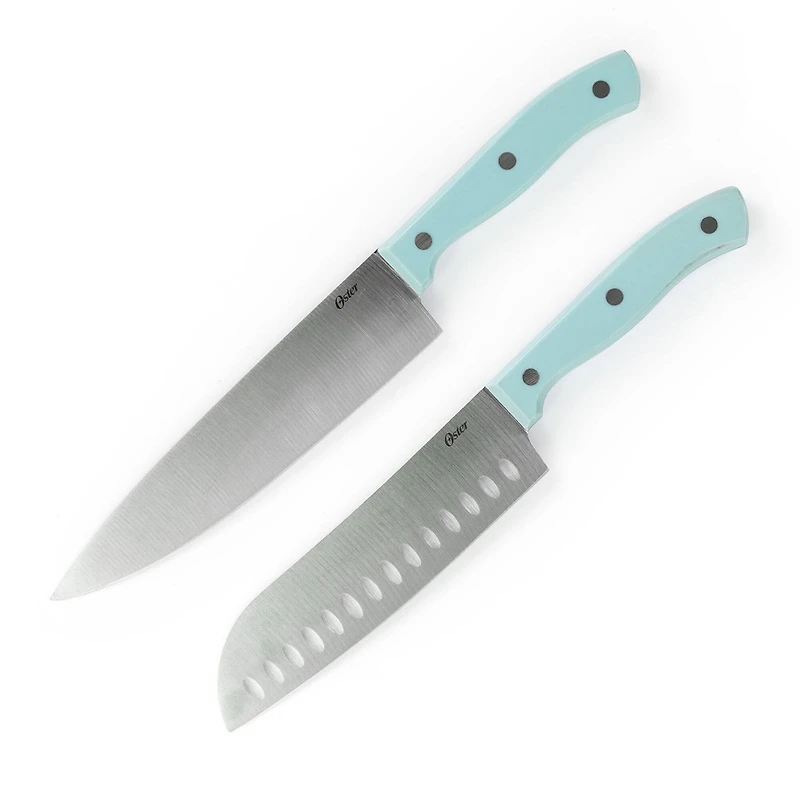 Oster Steffen 14-Piece Blue Stainless Steel Cutlery Set with Storage Block