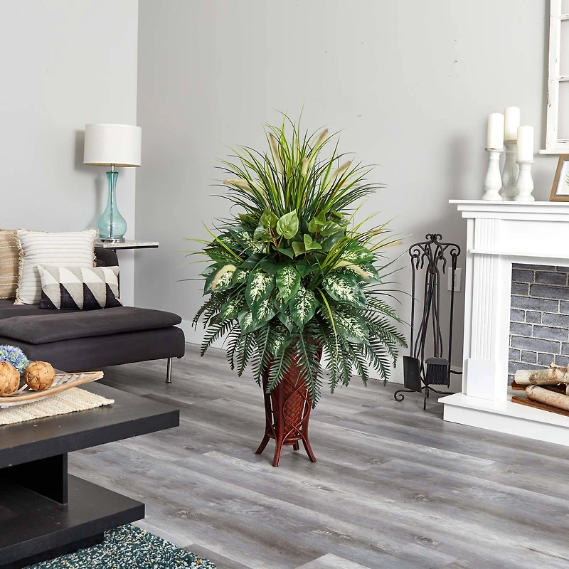 4ft. Mixed Greens & Cattails in Stand Planter