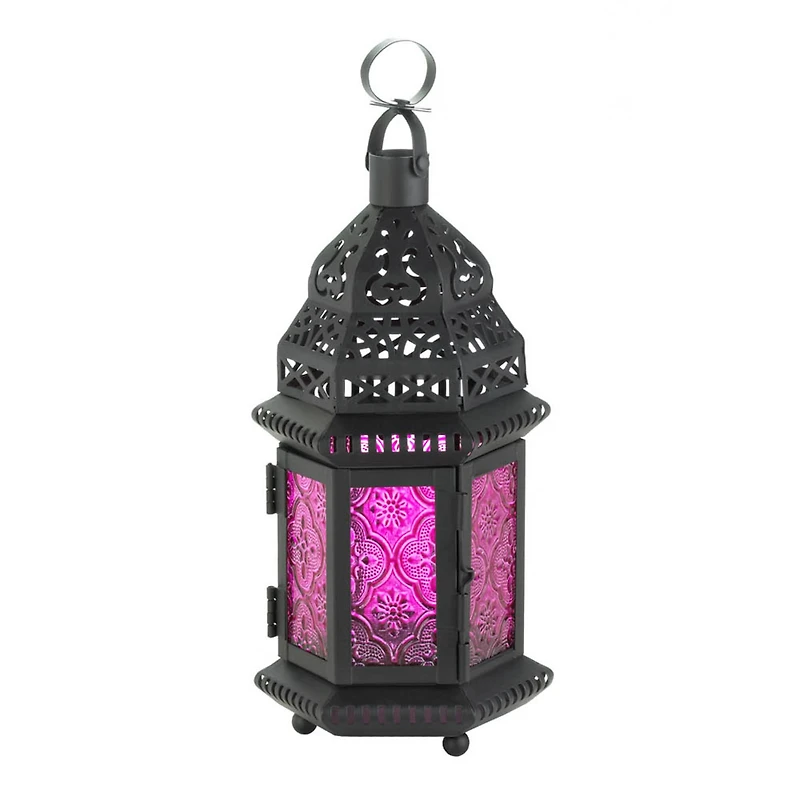 10.25" Mulberry Glass Moroccan Style Hanging Candle Lantern