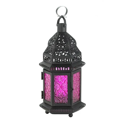 10.25" Mulberry Glass Moroccan Style Hanging Candle Lantern