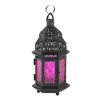 10.25" Mulberry Glass Moroccan Style Hanging Candle Lantern