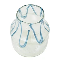 10" Cream with Wavy Blue Design Abstract Glass Vase