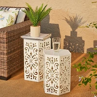 Glitzhome® White Floral Motif Hexagonal Garden Stool Set