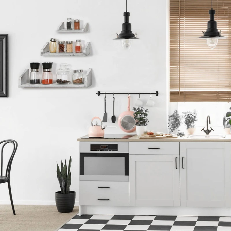 NEX™ Rustic White Wall-Mounted Wooden Floating Shelves Set