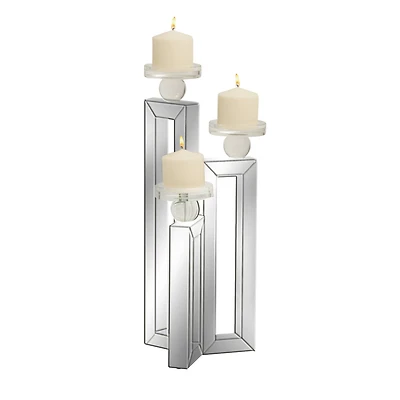 21" Silver Wood Glam Candlestick Holder