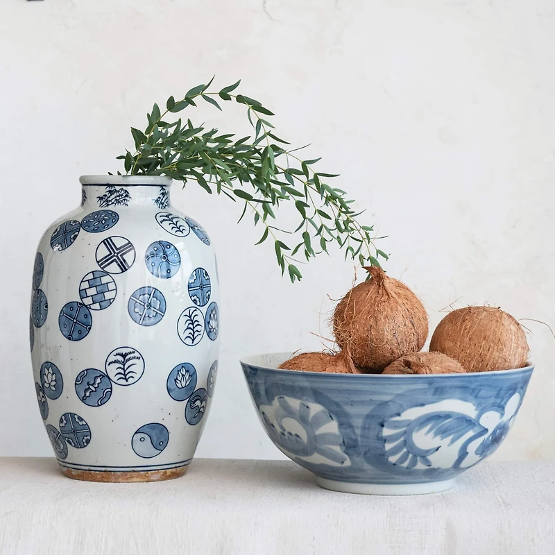 Hello Honey® 9" Blue & White Decorative Stoneware Vase