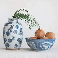 Hello Honey® 9" Blue & White Decorative Stoneware Vase