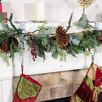 Silver Mantel Garland & Christmas Stocking Holder, 2ct.