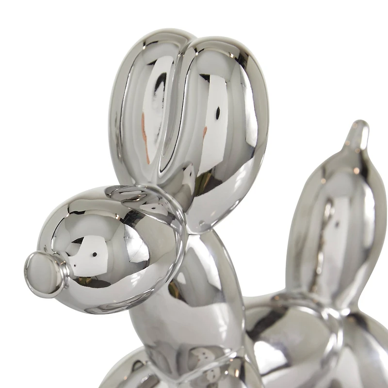 Silver Porcelain Balloon Animal Dog Sculpture Set