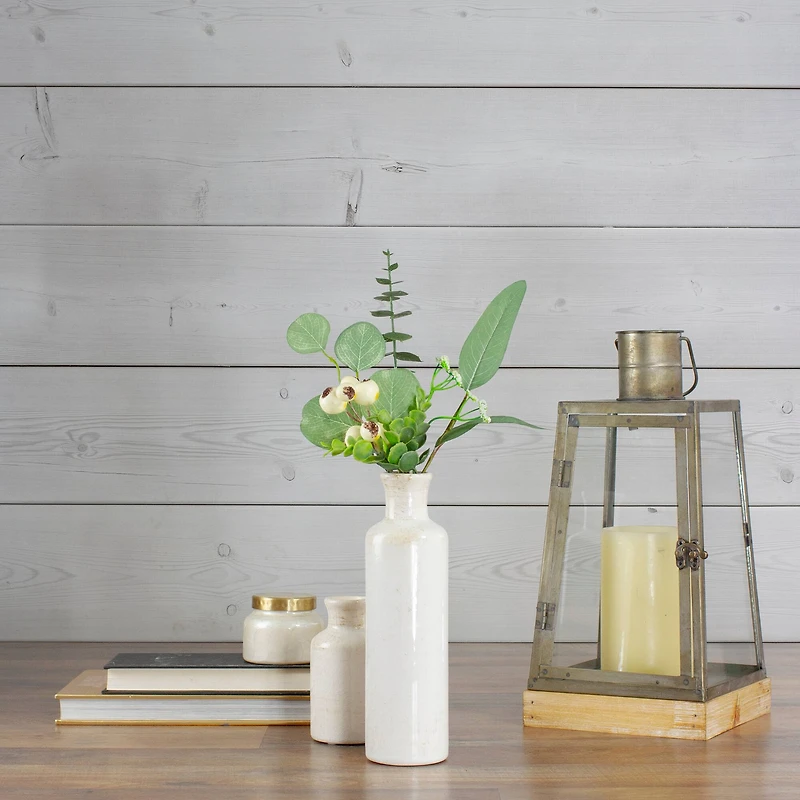 19" White Berry & Eucalyptus Leaf Floral Spring Pick