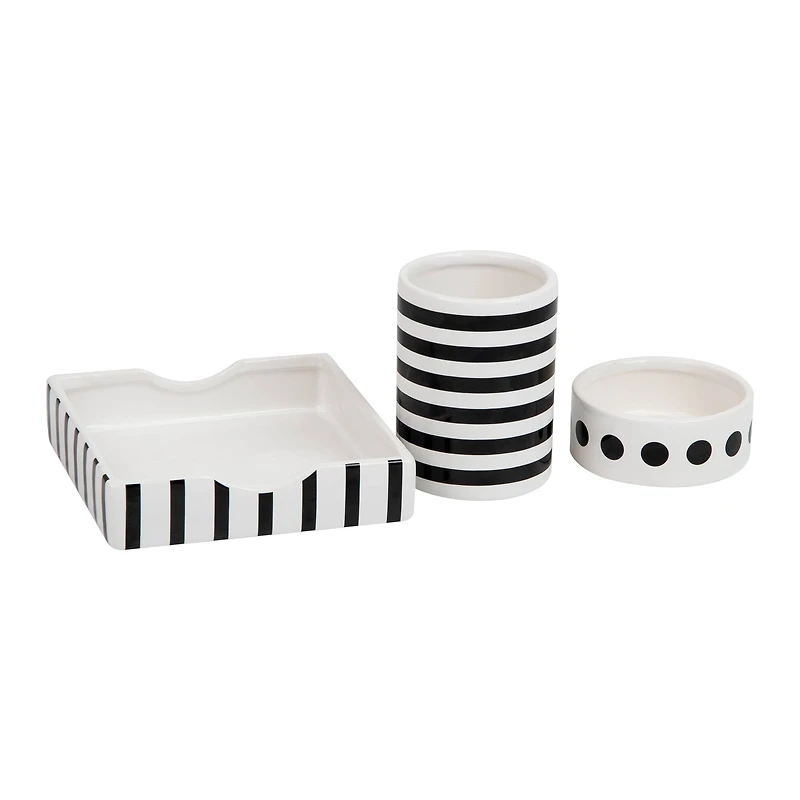 Mind Reader Ditto Collection Black & White Pen Cup, Clip Dish & Memo Tray Set