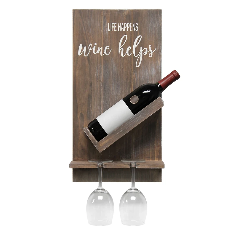 Elegant Designs Wall Mounted Wine Bottle Shelf & Glass Holder