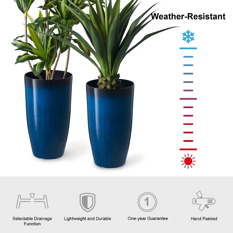 Glitzhome® 23.5" Gradient Cobalt Blue Faux Ceramic Tall Plastic Planters, 2ct.