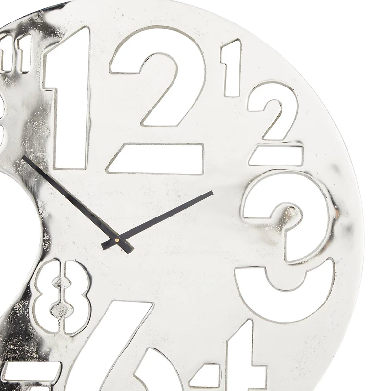 Silver Aluminum Contemporary Wall Clock, 24" x 24" x 2"