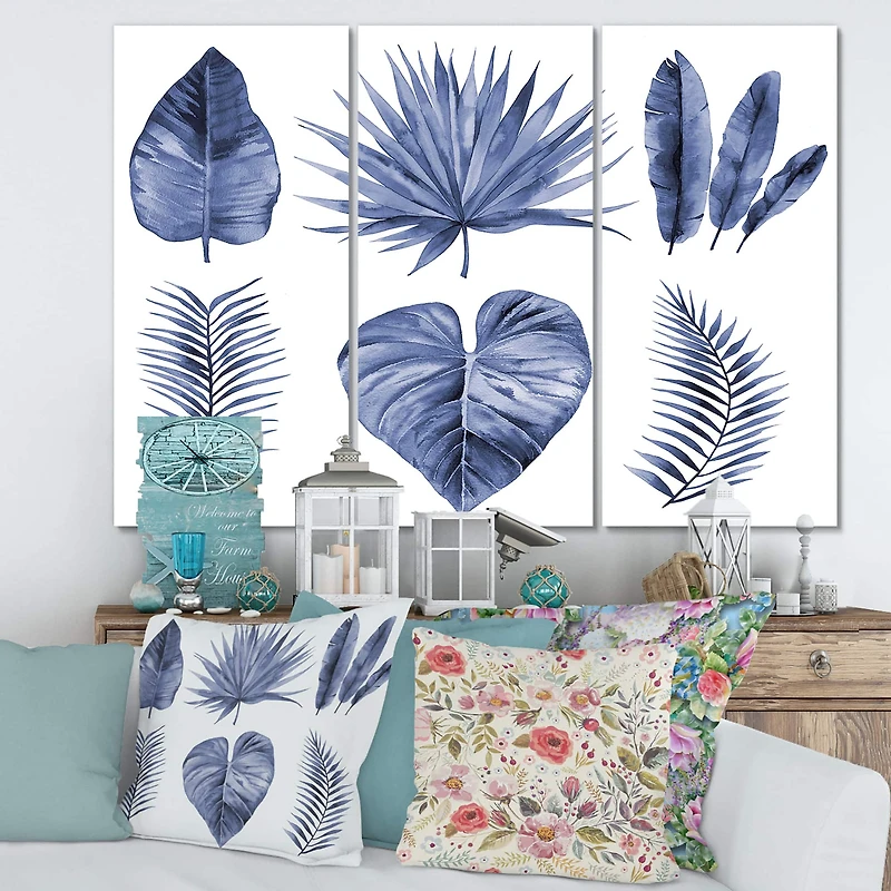 Designart - Tropical Blue Watercolour Leaves IV