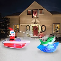 14ft. Inflatable Christmas Boat Fishing Santa with Swirling Lights