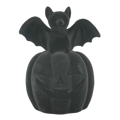 6.5" Flocked Bat on Jack-O'-Lantern Tabletop Accent by Ashland