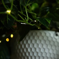 24" UV Resistant Artificial LED Pothos in White Hanging Basket