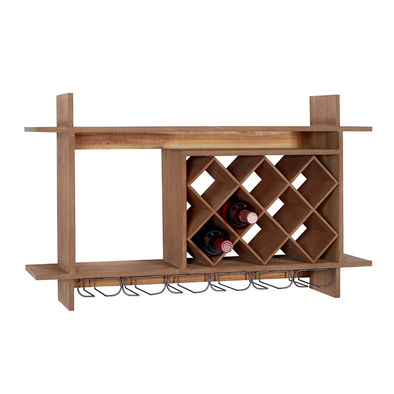 34" Brown Wood Farmhouse Wine Rack