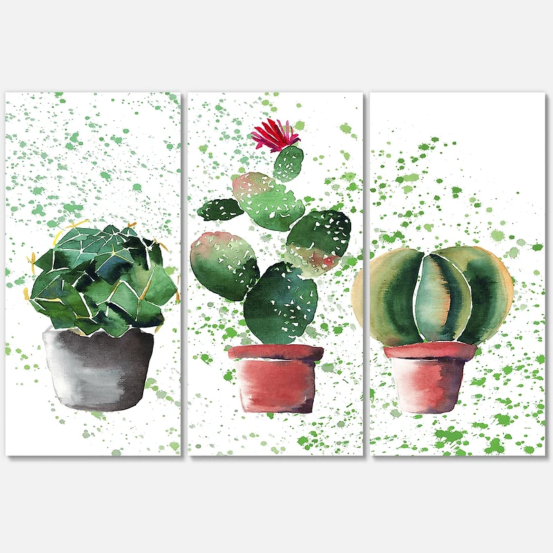 Designart - Three Cacti In Clay Pots
