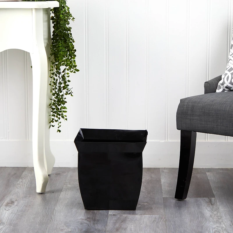 11.5" Black Fluted Metal Square Planter