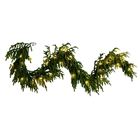 6ft. Pre-Lit Artificial Real Touch Norfolk Island Pine Garland with 35 Warm White LED Lights and Natural Look