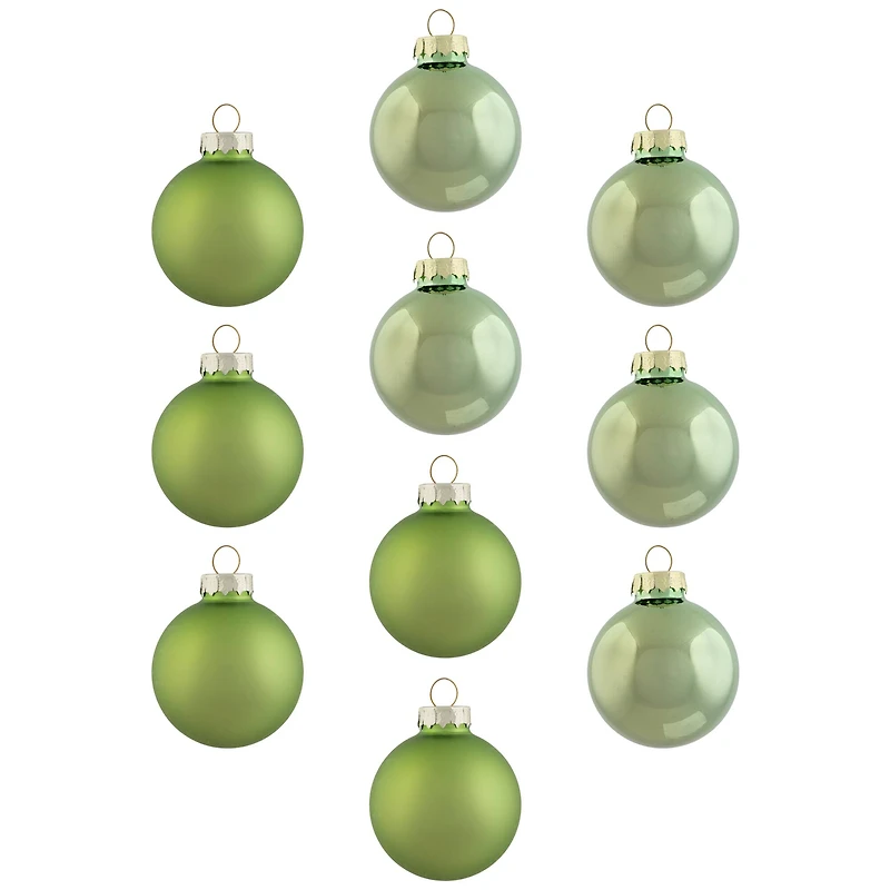 10ct. 2" Grass Green 2-Finish Glass Ball Ornaments