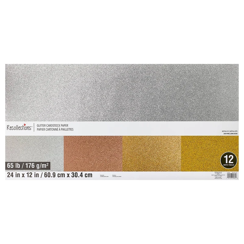 9 Packs: 12 ct. (108 total) Glitter Neutral 12" x 24" Cardstock Paper by Recollections™