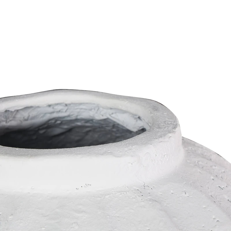 17.75" White Wide Magnesium Oxide Vase with Carved Grooves