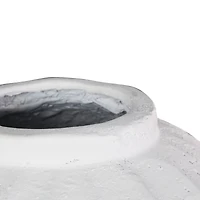 17.75" White Wide Magnesium Oxide Vase with Carved Grooves