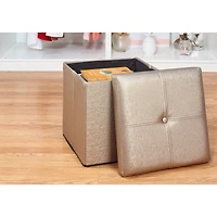 Simplify Metallic Faux Leather Folding Storage Ottoman Cube