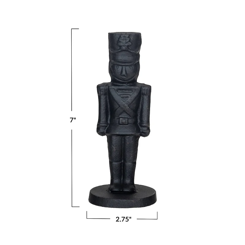Hello Honey® 7" Black Cast Metal Soldier Taper Candle Holder