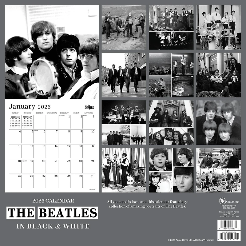 2026 The Beatles: In Black & White Wall Calendar