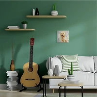 Stupell Industries Smiling Labradoodle Dog Patchwork Grey Beige Pattern Wood Wall Plaque