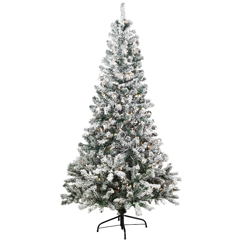 6.5ft. Pre-Lit Medium Flocked Pine Artificial Christmas Tree, Warm White LED Lights