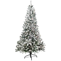 6.5ft. Pre-Lit Medium Flocked Pine Artificial Christmas Tree, Warm White LED Lights