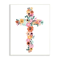 Stupell Industries Bold Flowers Cross Symbol Floral Arrangement Design Wall Plaque Art