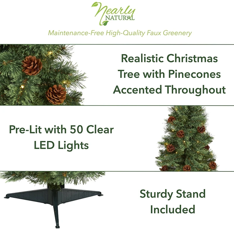 3ft. Pre-Lit White Mountain Pine & Pinecones Artificial Christmas Tree with Clear LED Lights