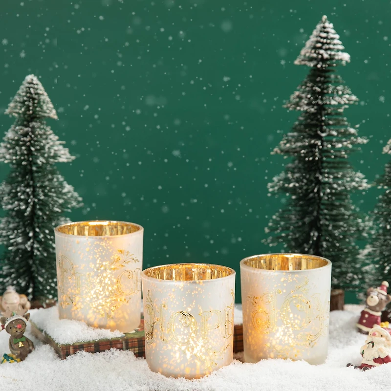 Glitzhome® 4" Joy, Peace, & Hope Candle Holder Set