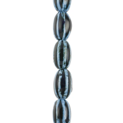 Blue Lined Ceramic Oval Beads, 20mm by Bead Landing™