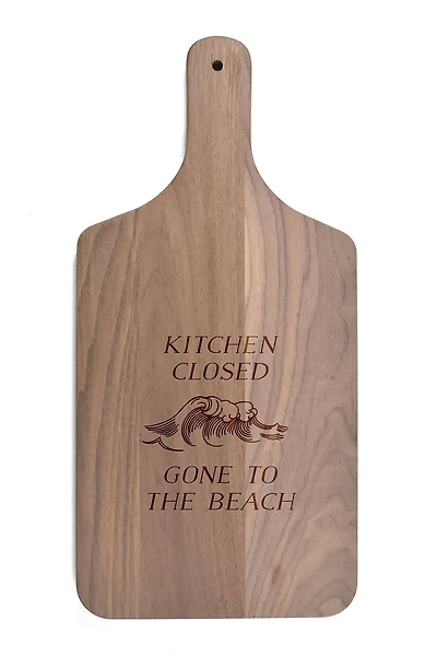17" Kitchen Is Closed Walnut Wood Paddle Cutting Board