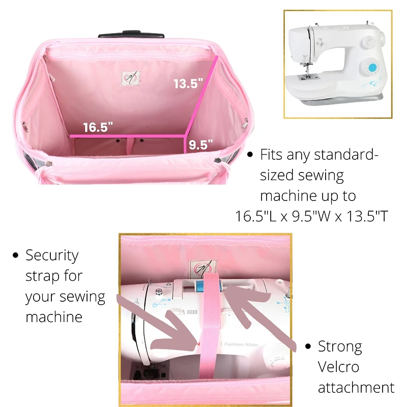 Everything Mary Quilted Pink & Gray Deluxe Rolling Sewing Machine Tote